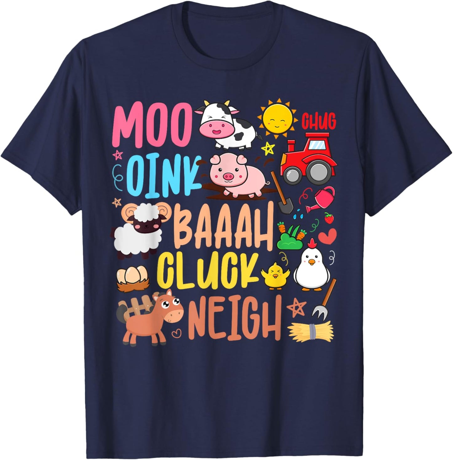 Farm Animals Sounds Oink Baa Neigh Cluck Moo Toddler Farmer T-Shirt - T-Shirt | Navy