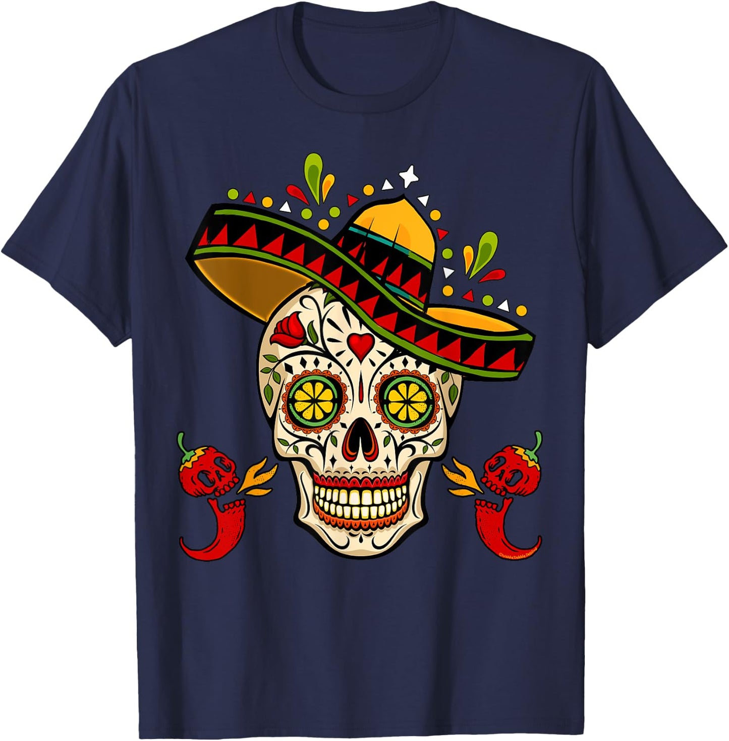 Cinco de Mayo Mexican Fiesta Sugar Skull Cinco de Mayo T-Shirt - T-Shirt | Navy