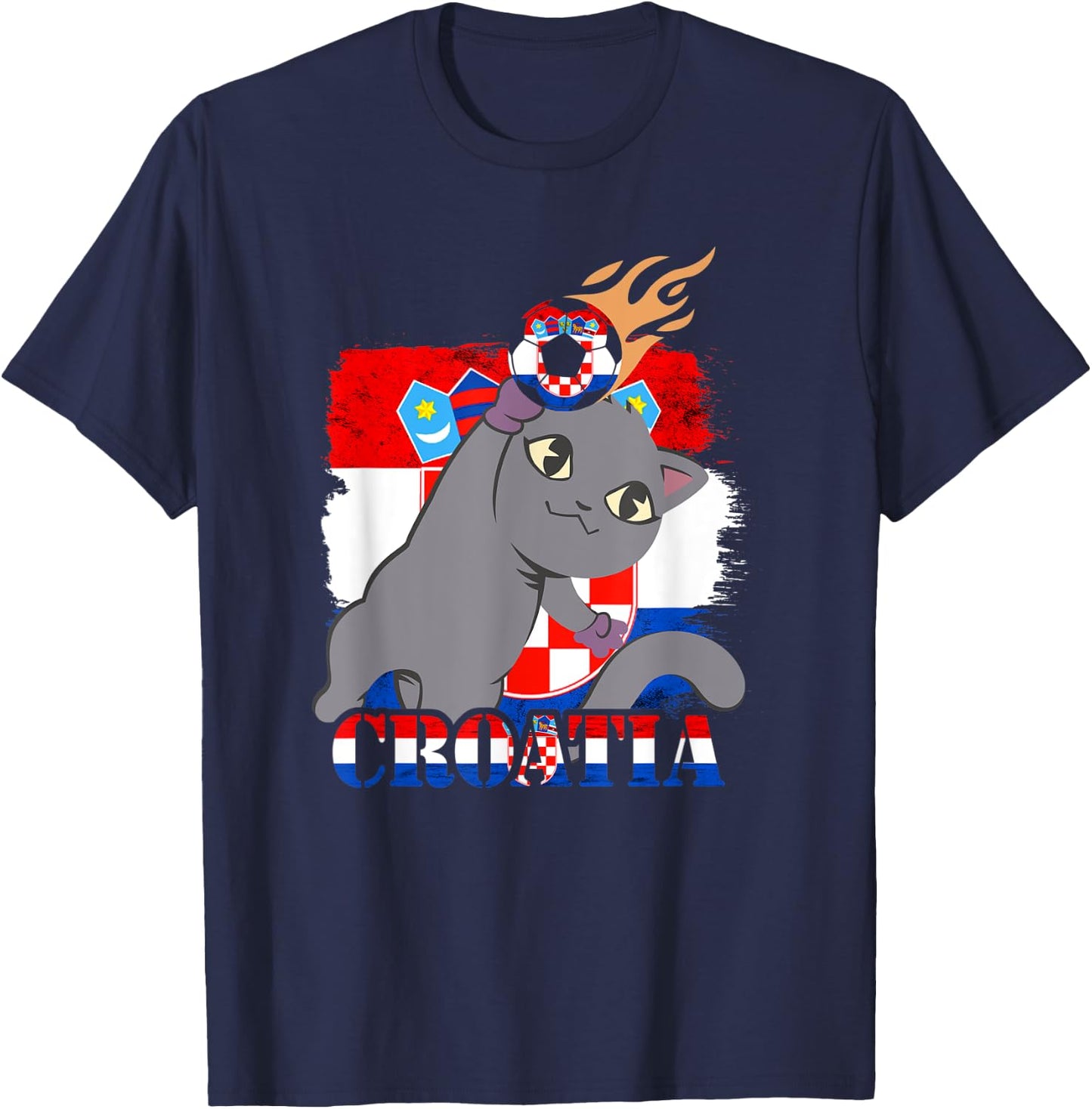 Croatian Flag Cat Croatian Soccer Croatian Roots Croatia T-Shirt - T-Shirt | Navy