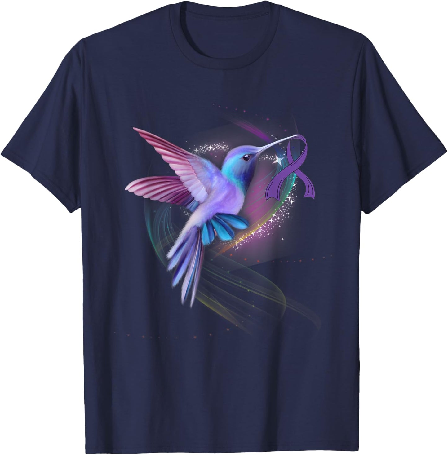 Hummingbird Purple Ribbon Pancreatic Cancer Awareness Month T-Shirt - T-Shirt | Navy