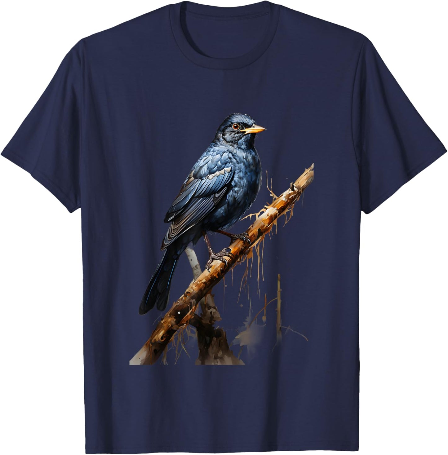 Realistic Blackbird Gift Nature Trees Birds T-Shirt - T-Shirt | Navy