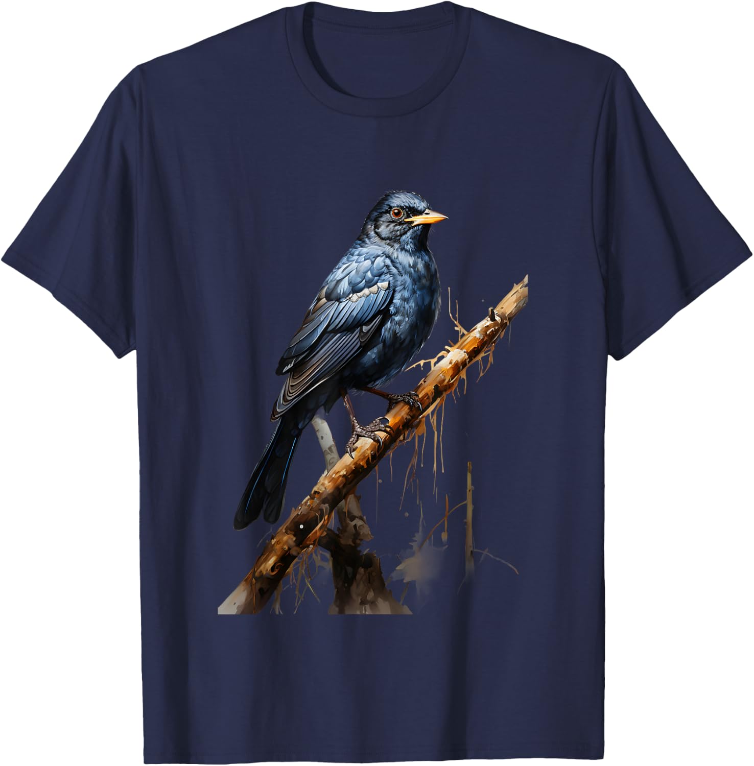 Realistic Blackbird Gift Nature Trees Birds T-Shirt - T-Shirt | Navy