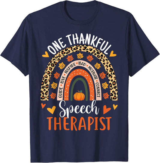 Thankful Speech Therapist Thanksgiving SLP Speech Therapy T-Shirt - T-Shirt | Navy