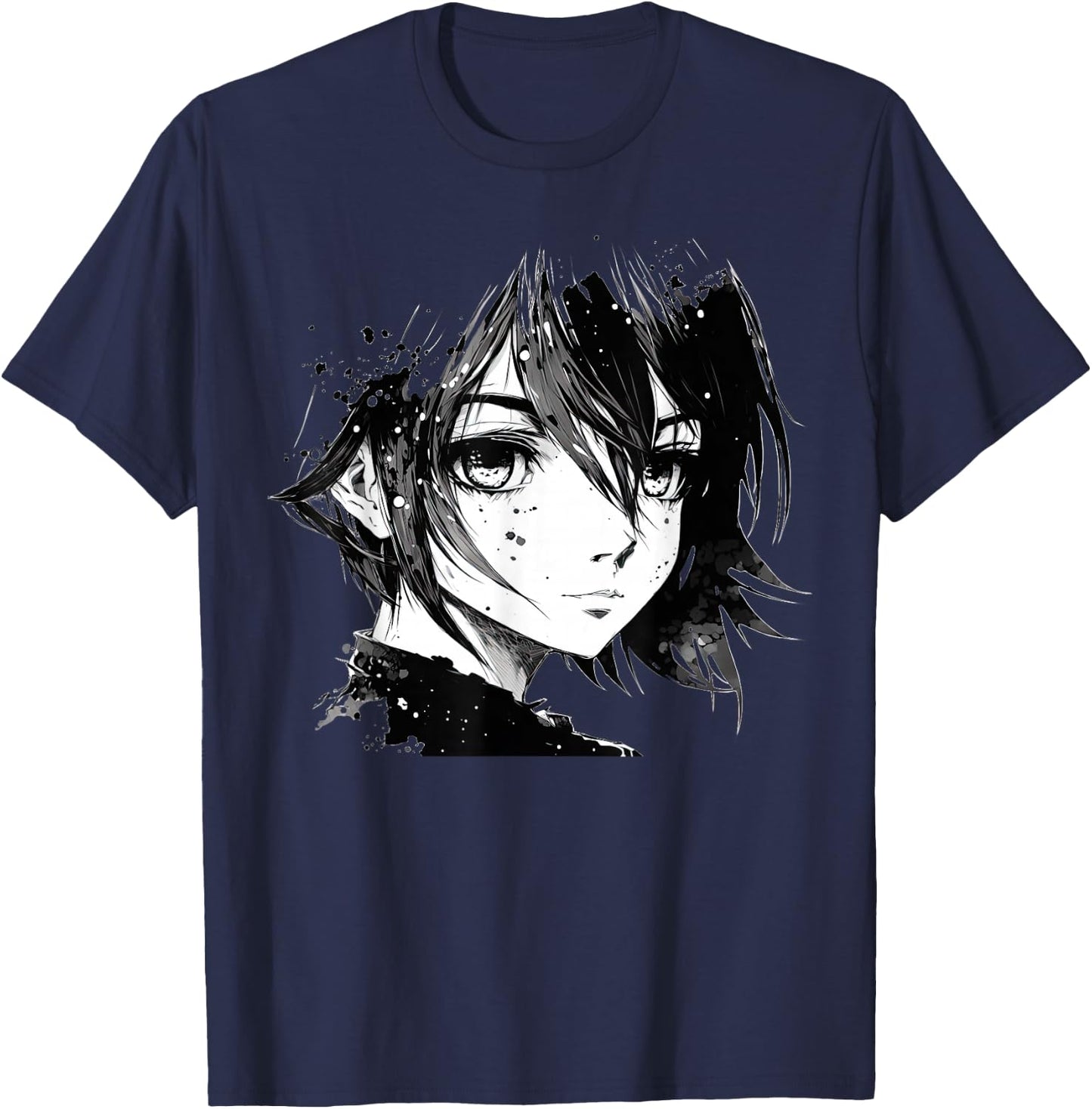 Anime Girl Anime Eyes Ink Art Sketch Drawing for Girls Teens T-Shirt - T-Shirt | Navy