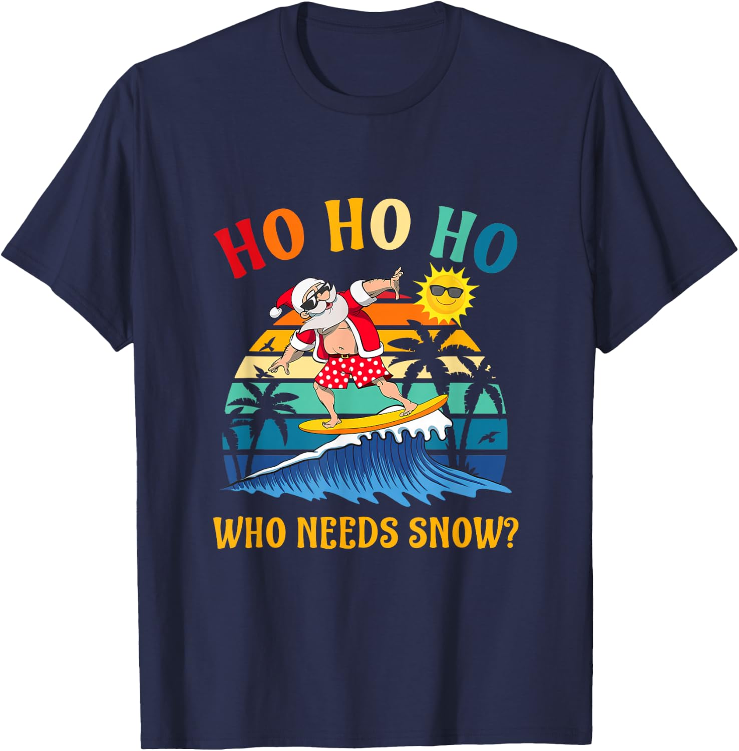 Funny Santa Surfing Summer Beach Vacation Women Kids T-Shirt - T-Shirt | Navy