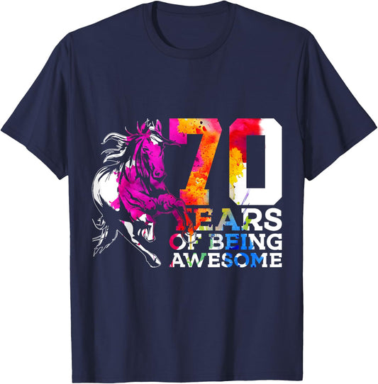Horse 70 Years of Being Awesome Riding 70th Birthday T-Shirt - T-Shirt | Navy
