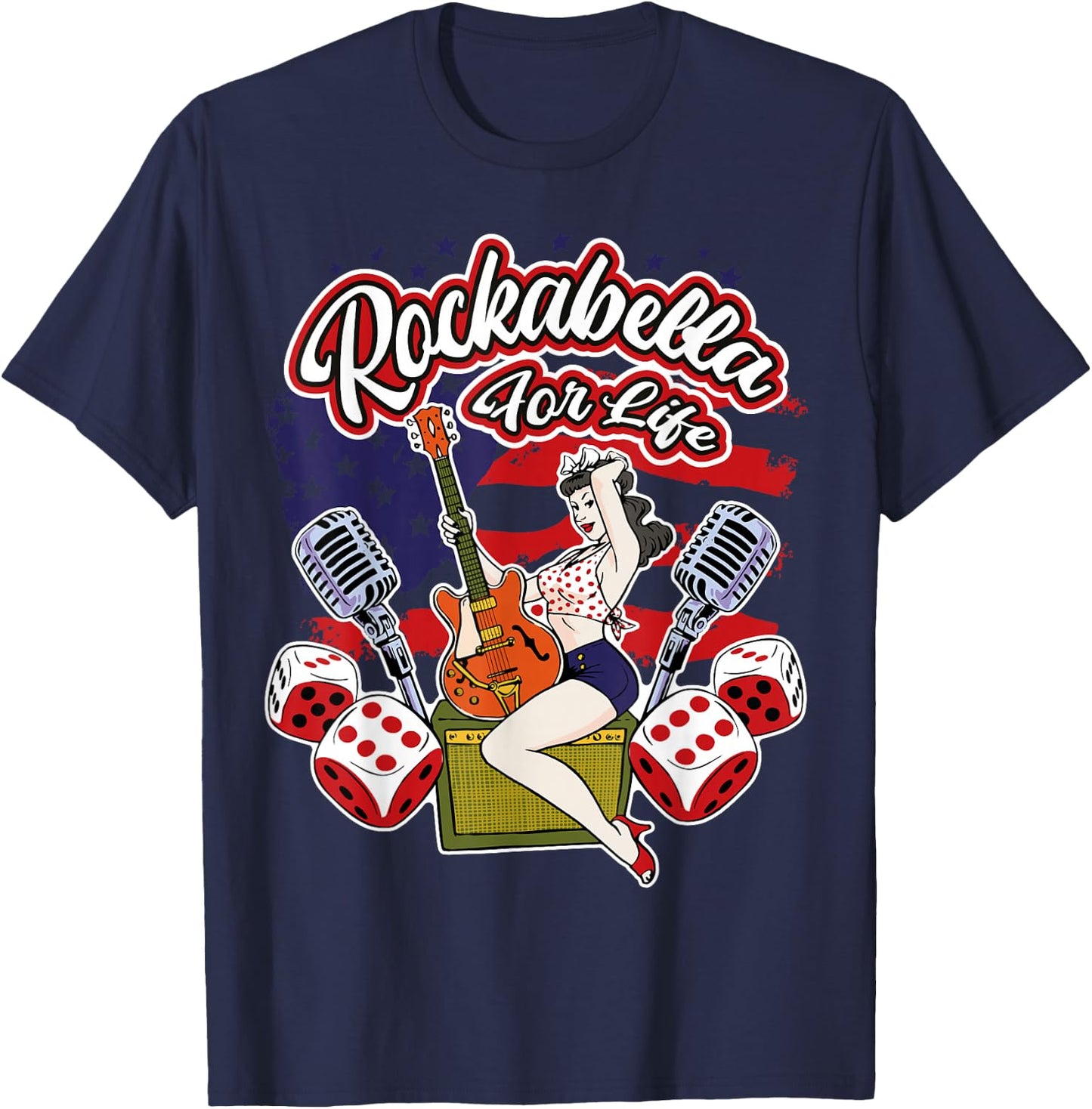 Old School Hipster 1950s Pinup Rocknroll Rockabilly T-Shirt - T-Shirt | Navy