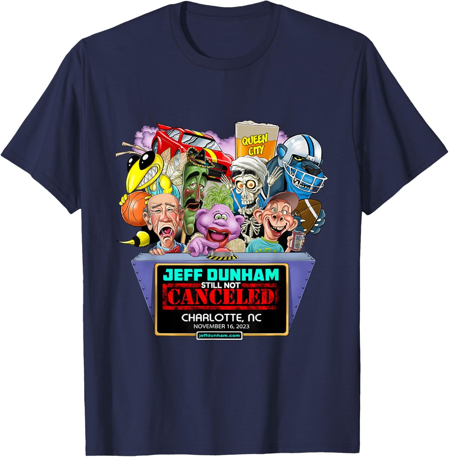 Jeff Dunham Charlotte, NC (2023) T-Shirt - T-Shirt | Navy