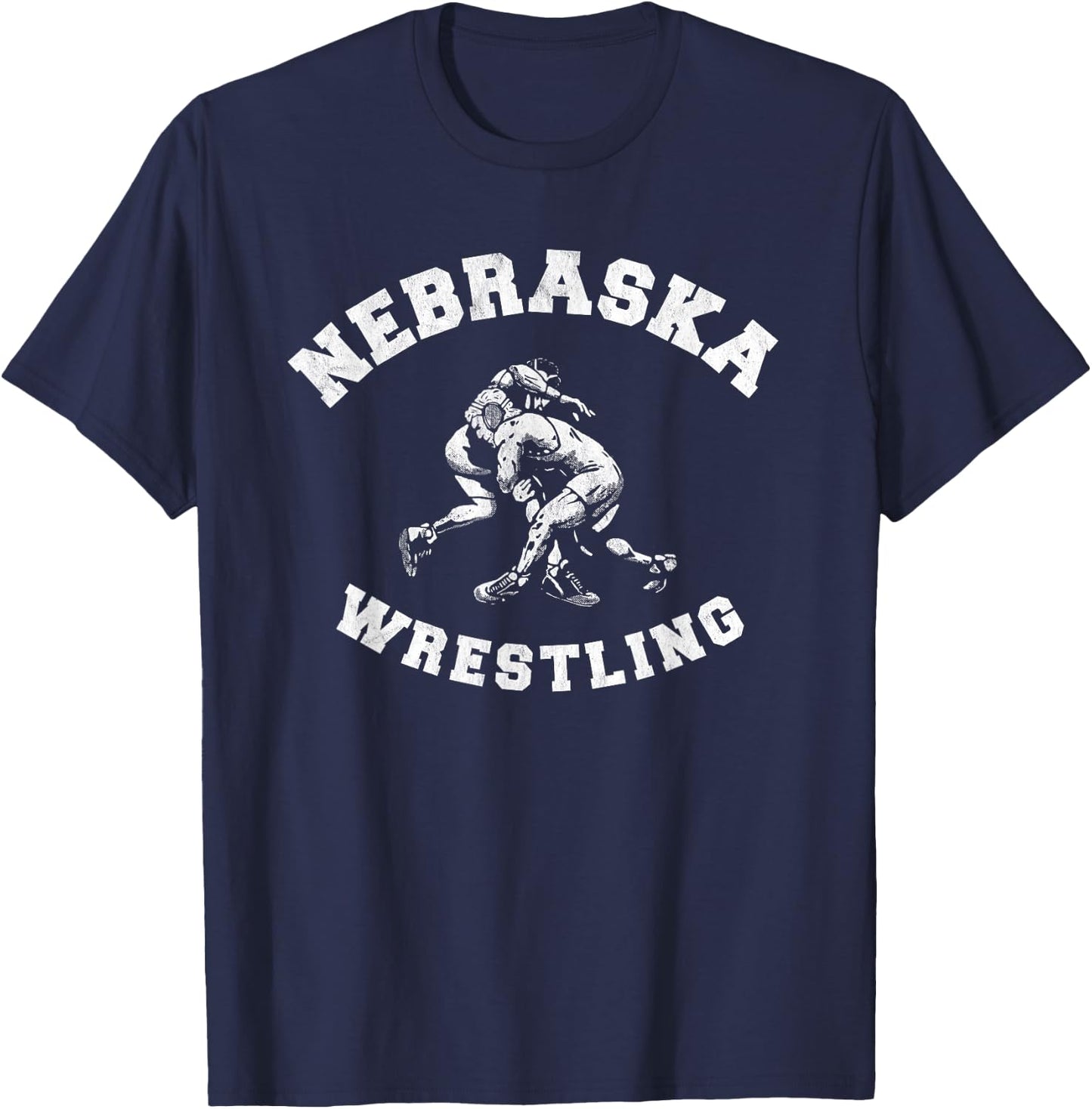Nebraska Wrestling 80s Distressed Retro Freestyle Wrestlers T-Shirt - T-Shirt | Navy