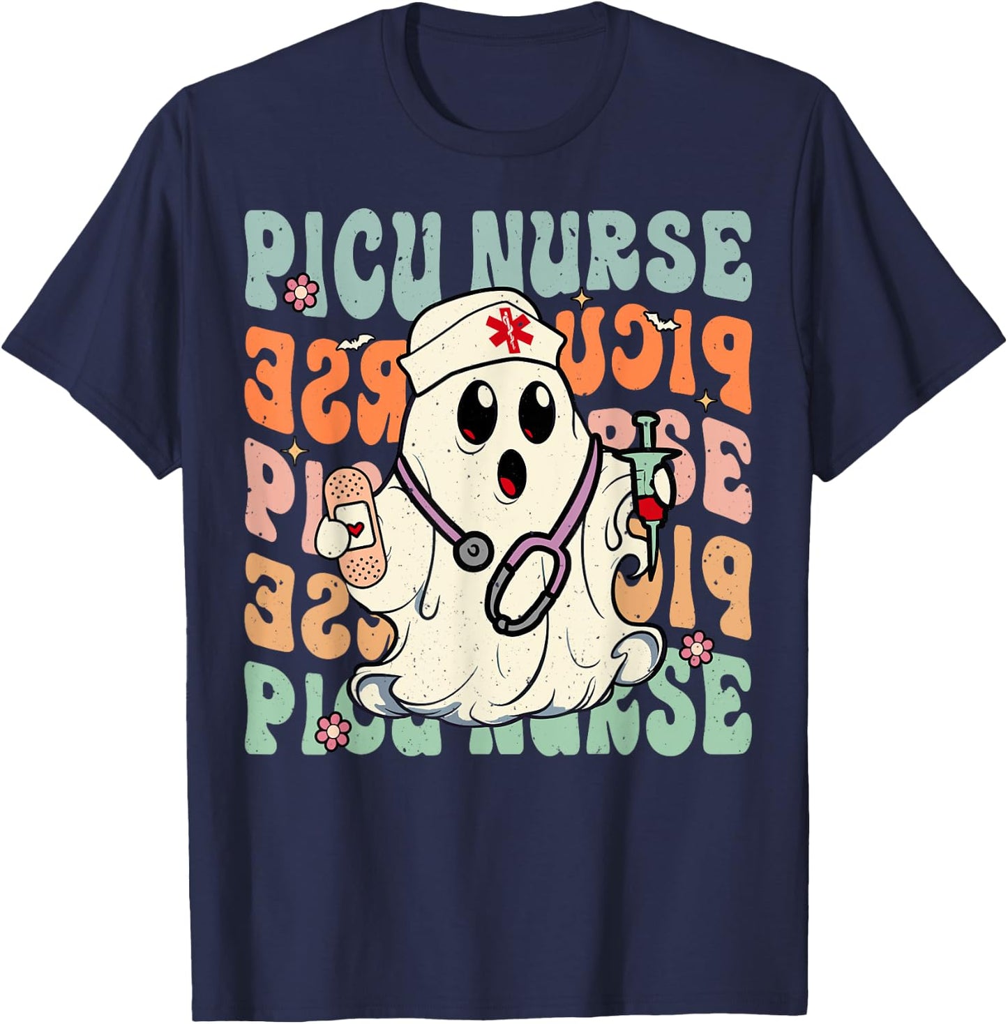 Groovy PICU Nurse Halloween Costume Peds Nurse T-Shirt - T-Shirt | Navy
