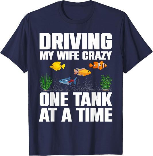 Cute Aquarium Art for Husband Men Fishbowl Fish Tank Lover T-Shirt - T-Shirt | Navy