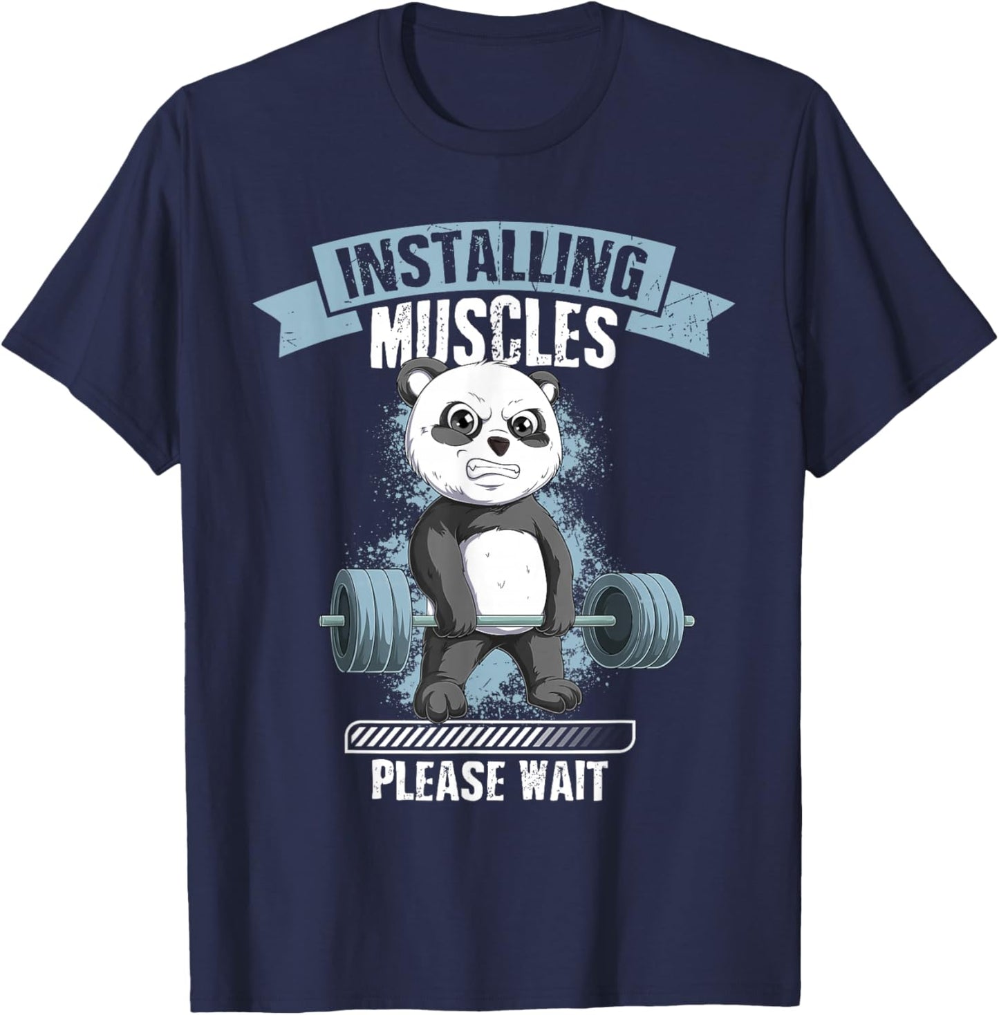 Muscle Building Fitness Panda Weightlifting Barbell Training T-Shirt - T-Shirt | Navy
