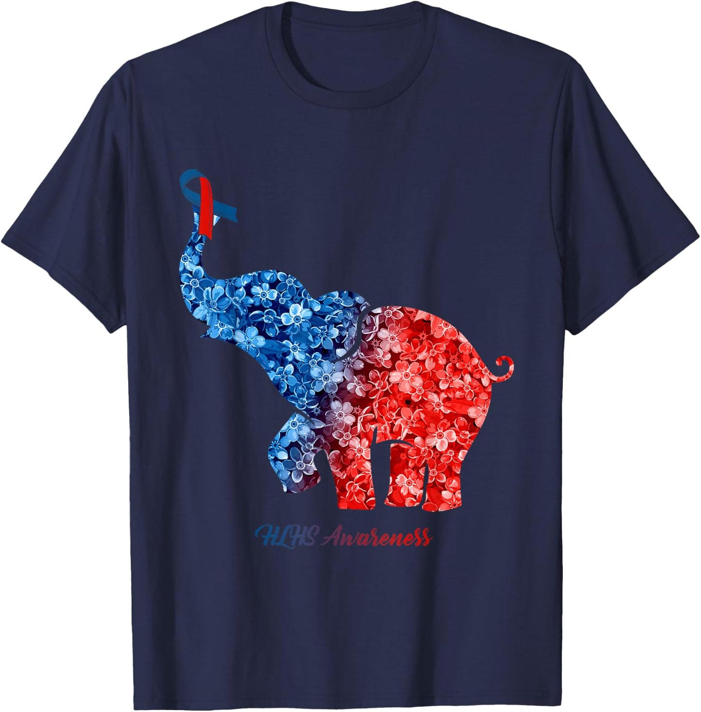 Elephant With Flower HLHS Awareness Ribbon T-Shirt - T-Shirt | Navy