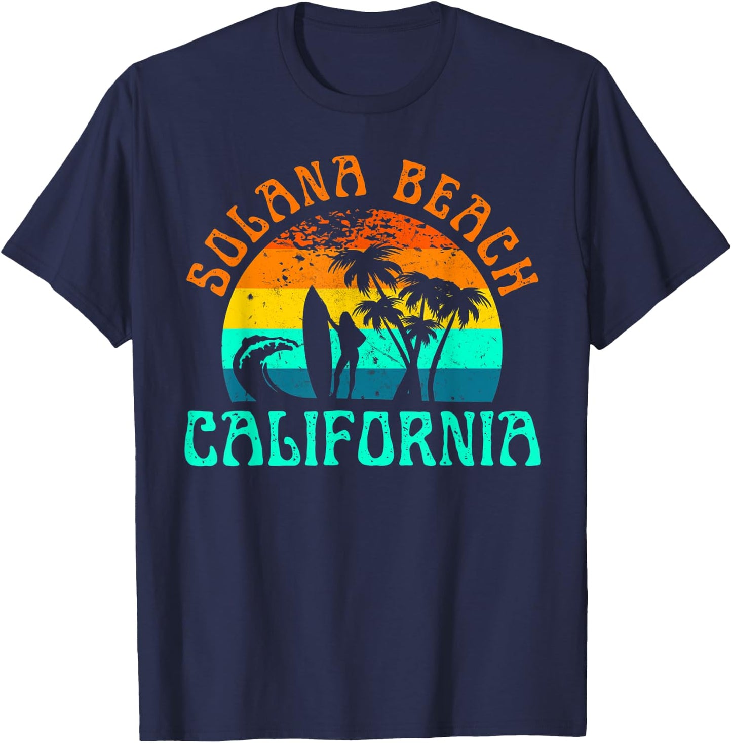 Solana Beach California Surf Summer Vacation Vintage T-Shirt - T-Shirt | Navy