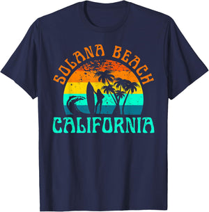 Solana Beach California Surf Summer Vacation Vintage T-Shirt - T-Shirt | Navy