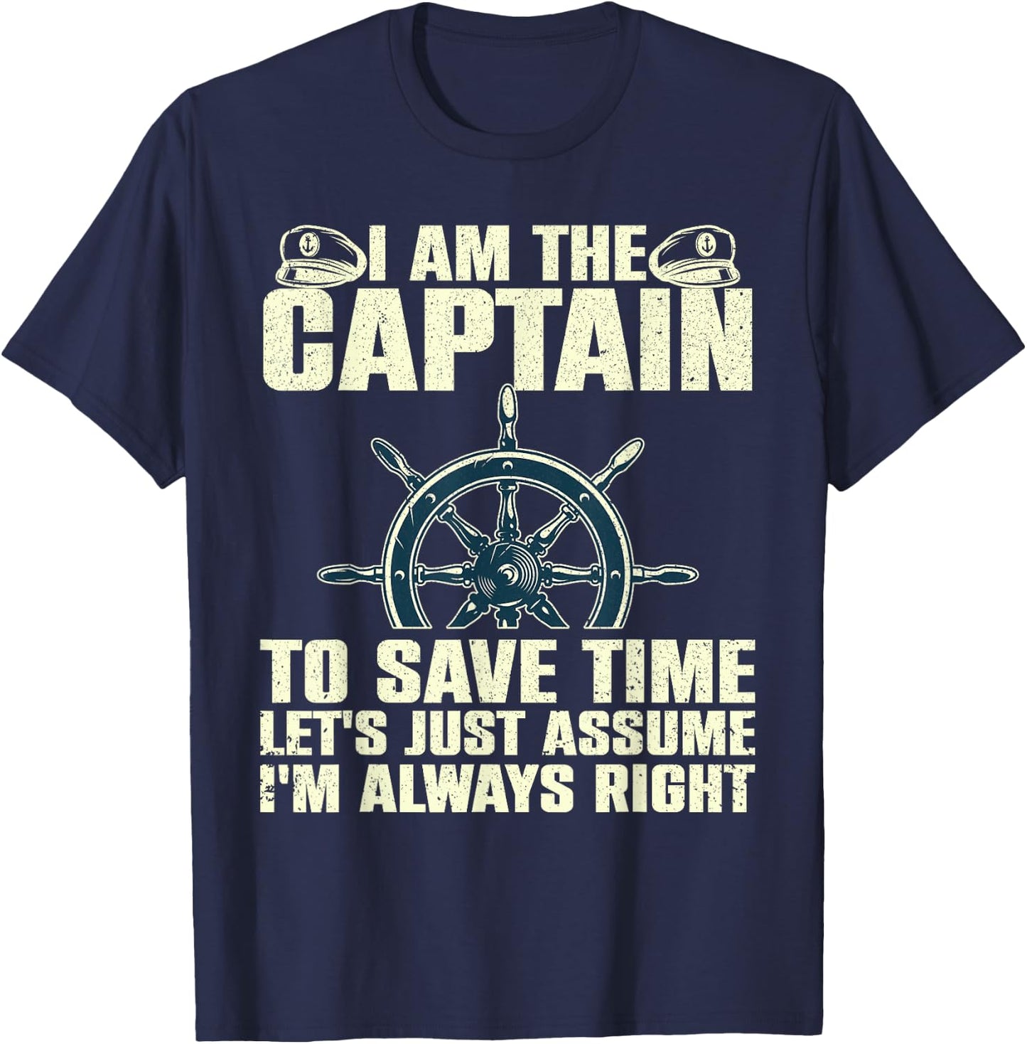 Boat Captain Gift First Mate Accessories & Stuff -Adults Black Cotton 60% Polyester 40% Casual Lightweight Classic Fit Short Sleeve I Am The Captain T-Shirt - T-Shirt | Navy