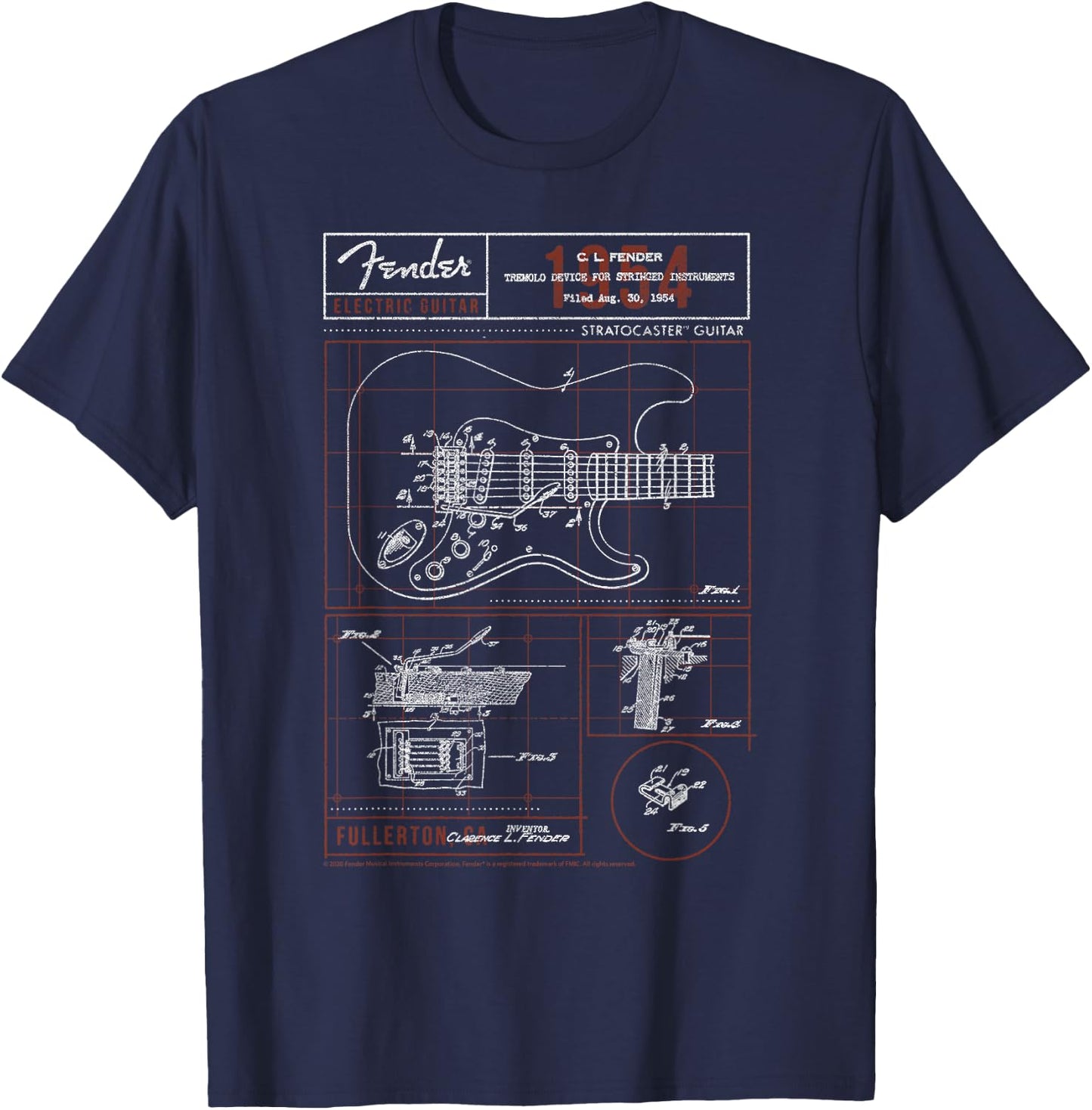 Fender Stratocaster Diagram Boxes Guitar T-Shirt - T-Shirt | Navy