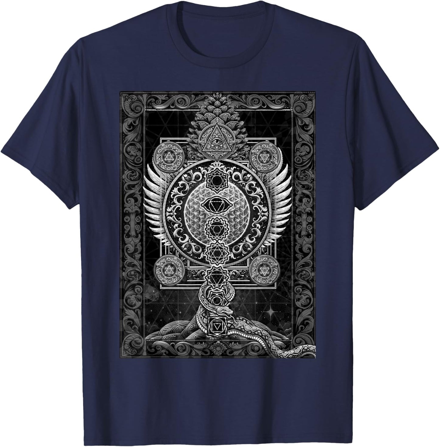 Sacred Geometry Esoteric Spiritual Psychedelic Flower Occult T-Shirt - T-Shirt | Navy