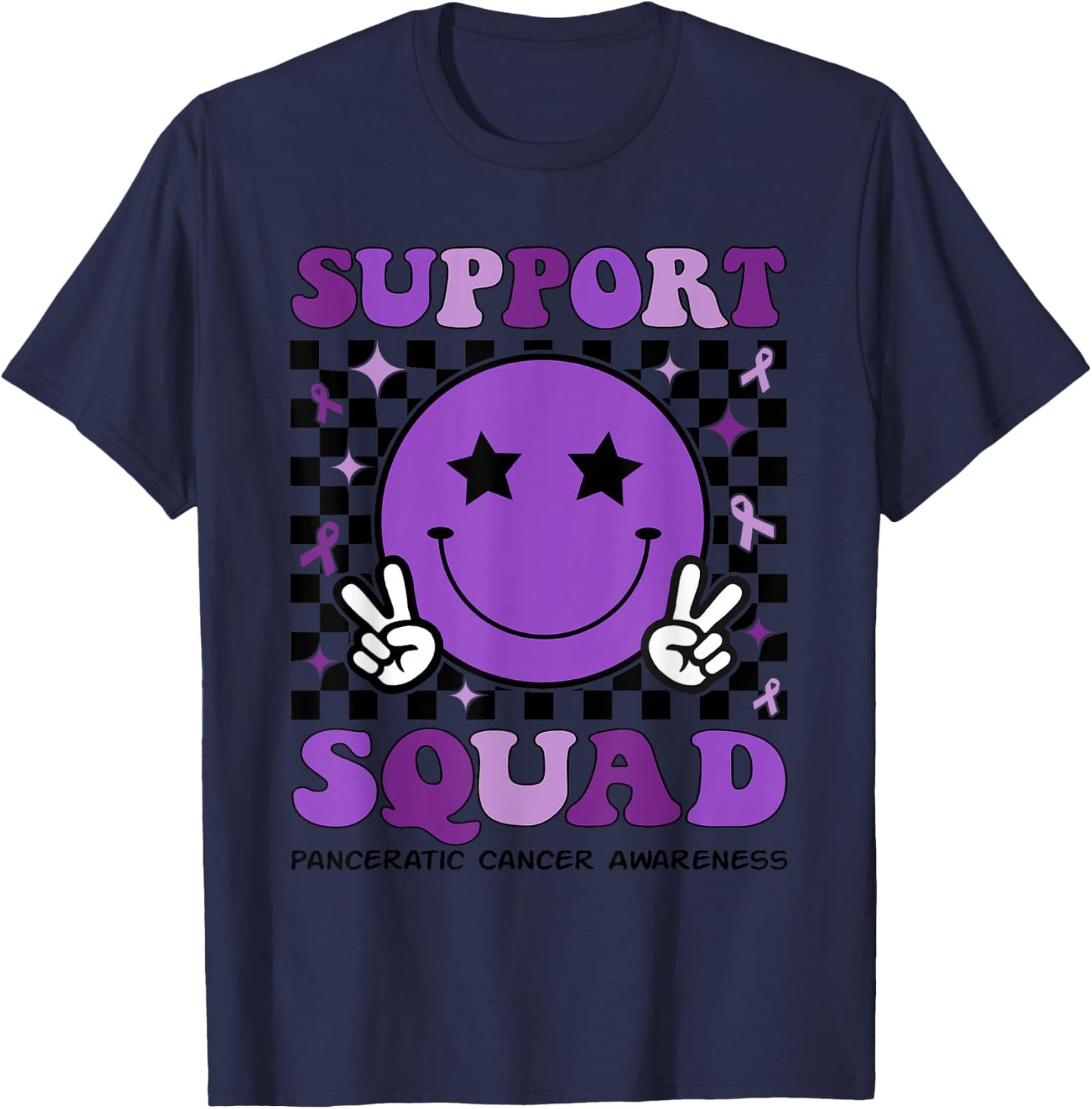 Support Squad Purple Ribbon Pancreatic Cancer Awareness T-Shirt - T-Shirt | Navy