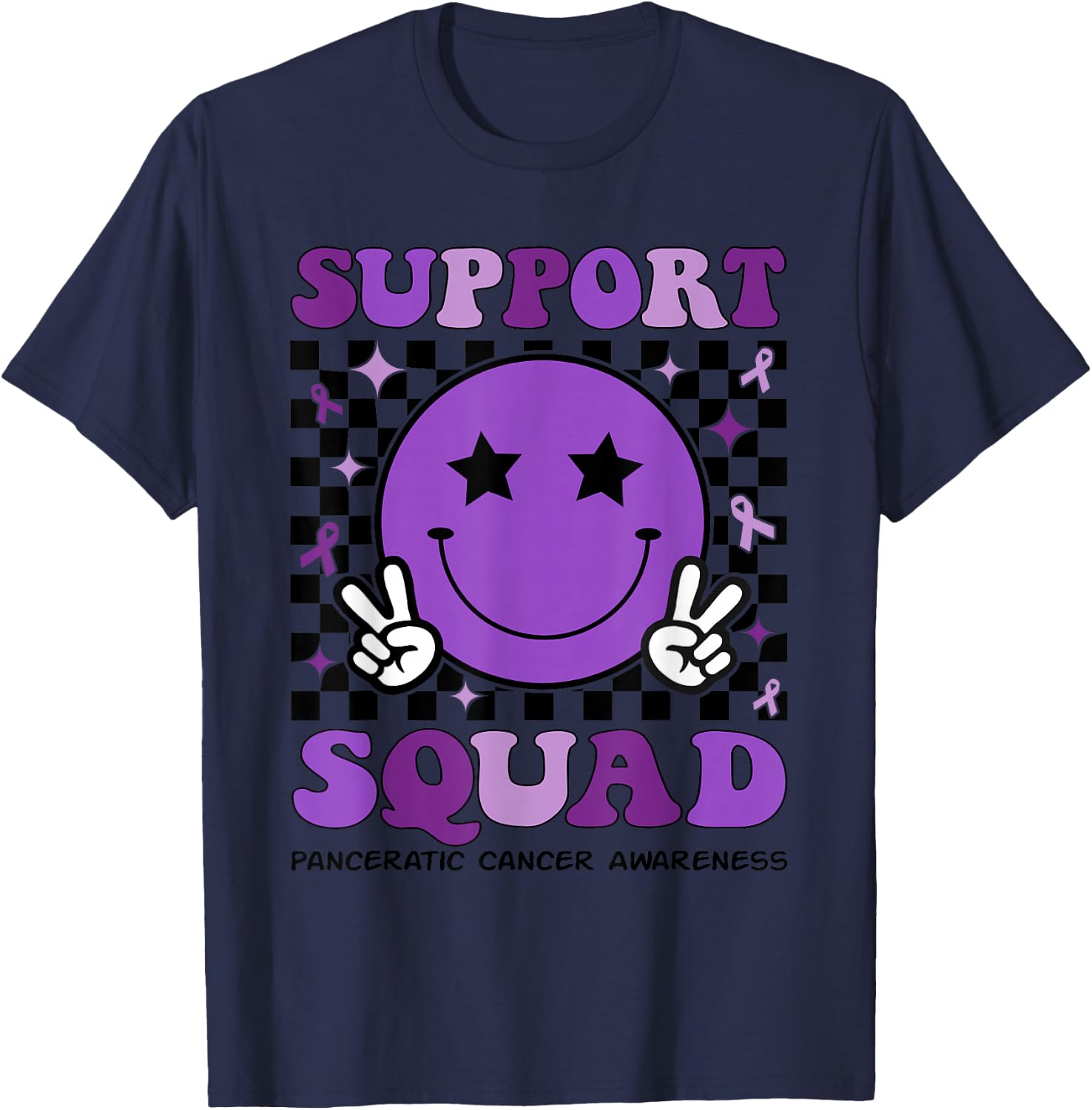 Support Squad Purple Ribbon Pancreatic Cancer Awareness T-Shirt - T-Shirt | Navy