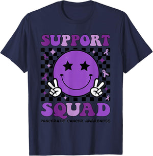 Support Squad Purple Ribbon Pancreatic Cancer Awareness T-Shirt - T-Shirt | Navy