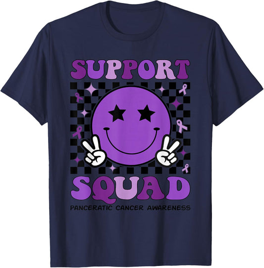 Support Squad Purple Ribbon Pancreatic Cancer Awareness T-Shirt - T-Shirt | Navy