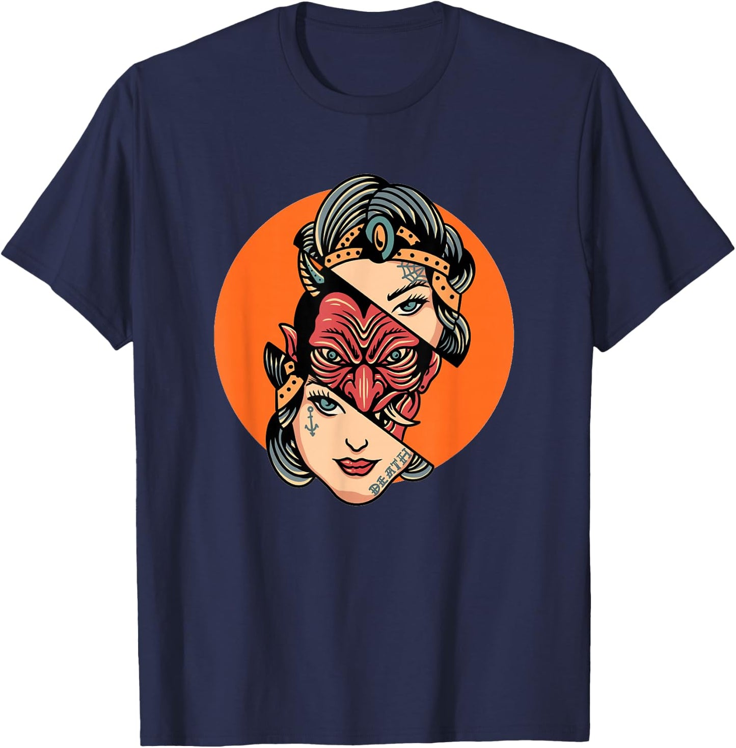The Devil Inside Cool Tattoo Design Graphic T-Shirt - T-Shirt | Navy