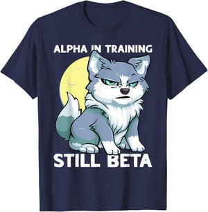 Alpha in Training Still Beta Cute Wolf Puppy Boys Wolf Kids T-Shirt - T-Shirt | Navy