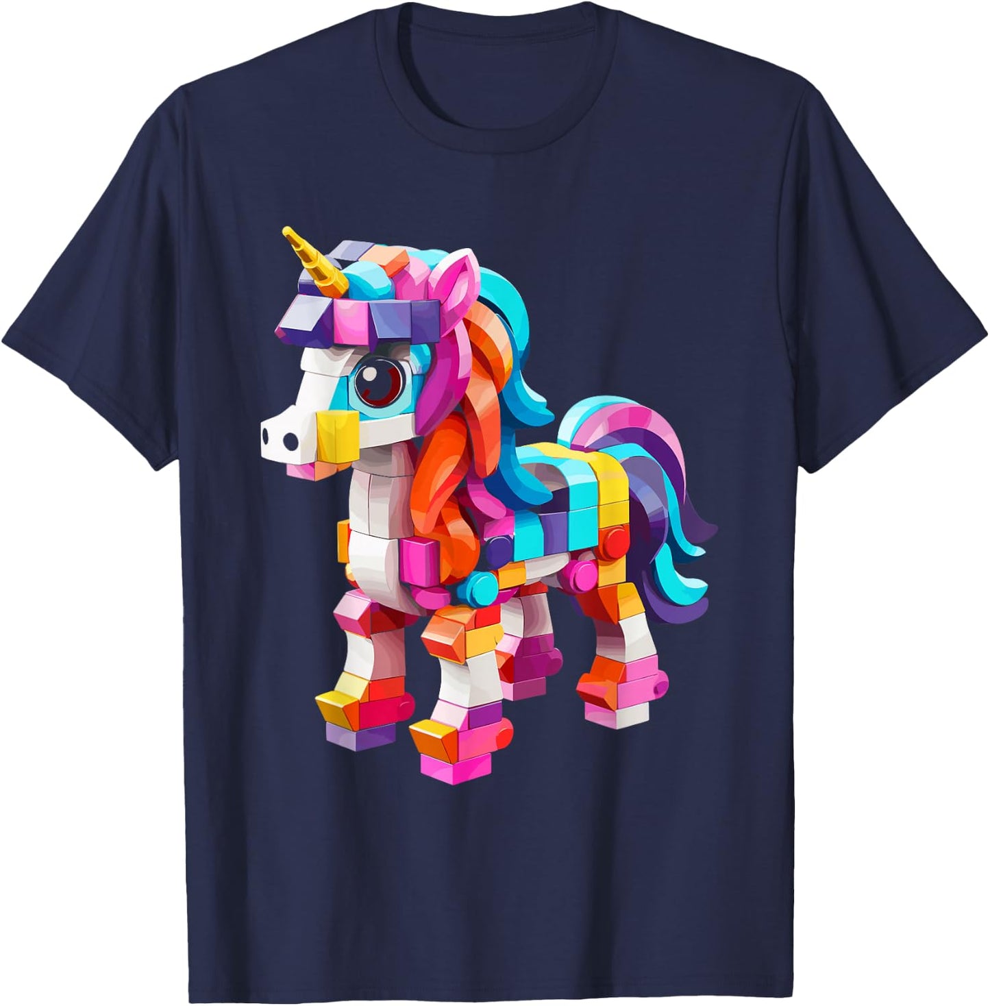 Master Builder Bricks Blocks Play Toys Unicorn T-Shirt - T-Shirt | Navy
