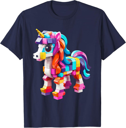 Master Builder Bricks Blocks Play Toys Unicorn T-Shirt - T-Shirt | Navy