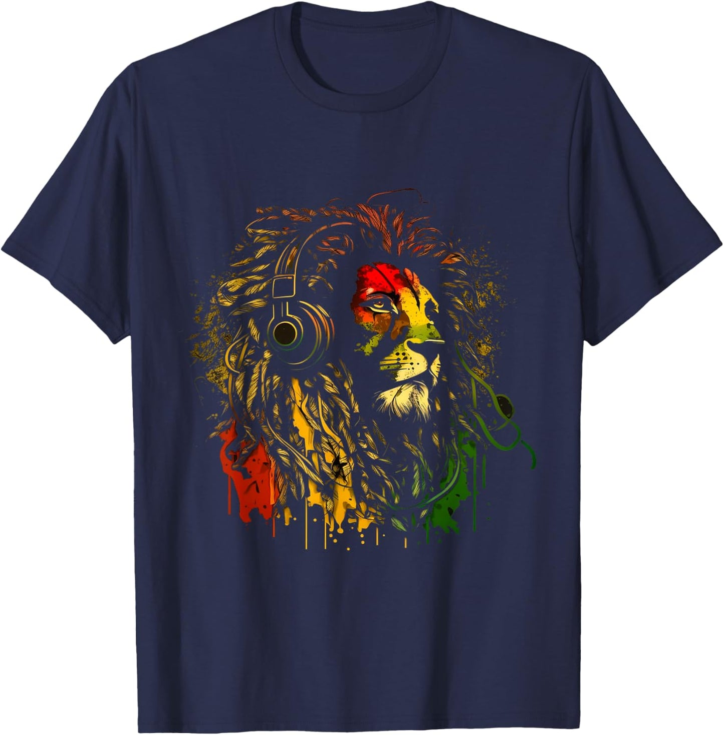 Rasta Reggae Lion of Judah Jamaican Roots Rastafarian Lion T-Shirt - T-Shirt | Navy