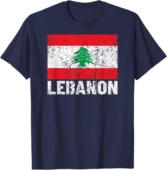 Lebanese Flag of Lebanon Distressed Men Women Kids T-Shirt - T-Shirt | Navy