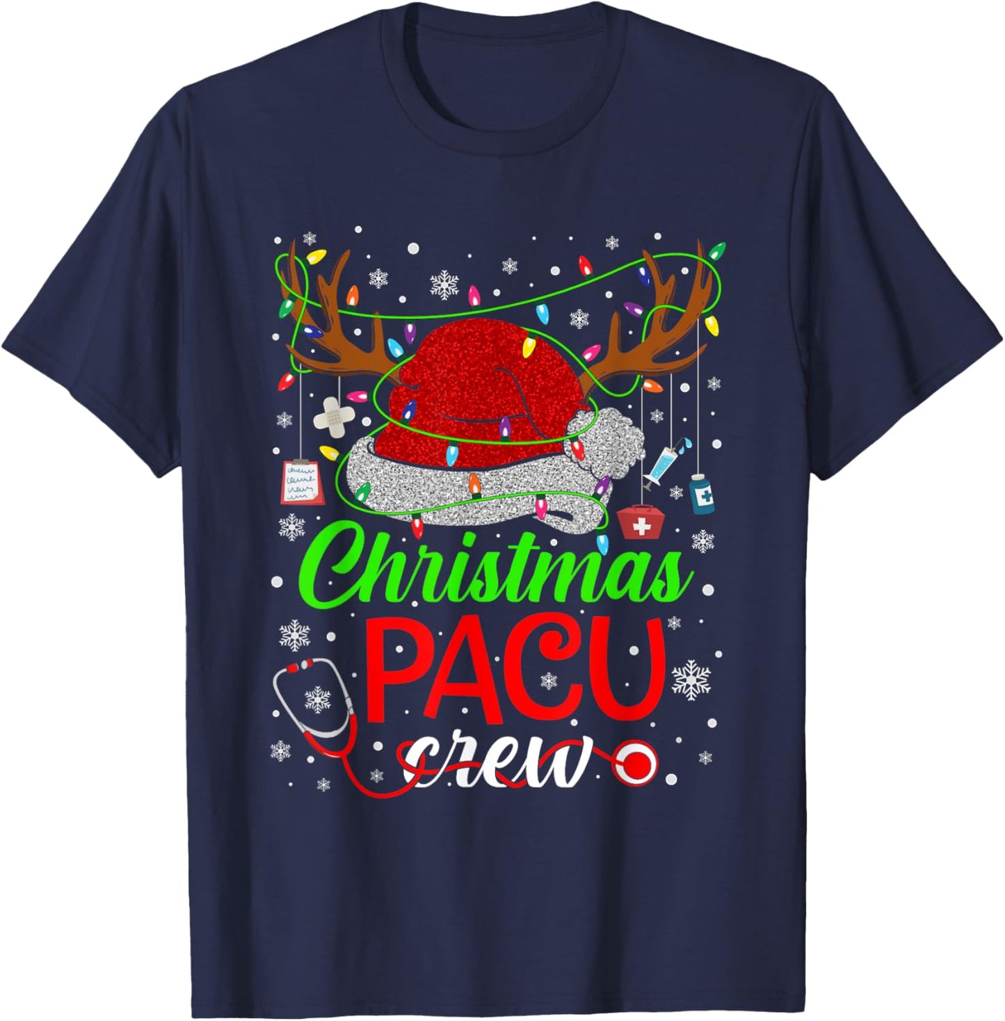 Christmas PACU Nurse Crew Santa Nurse Life Cute Xmas Pajama T-Shirt - T-Shirt | Navy