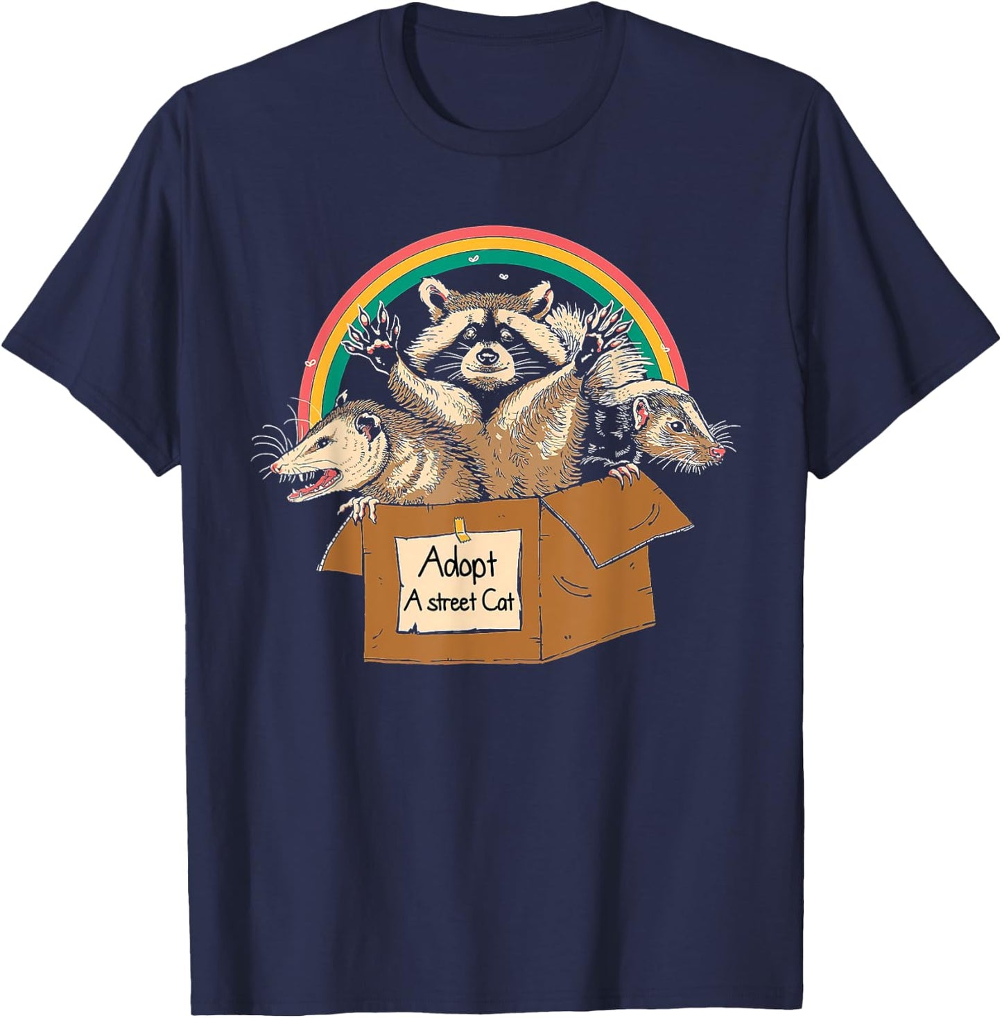 Vintage Adopt A Street Cat Shirt Funny Opossum Raccoon Skunk T-Shirt - T-Shirt | Navy