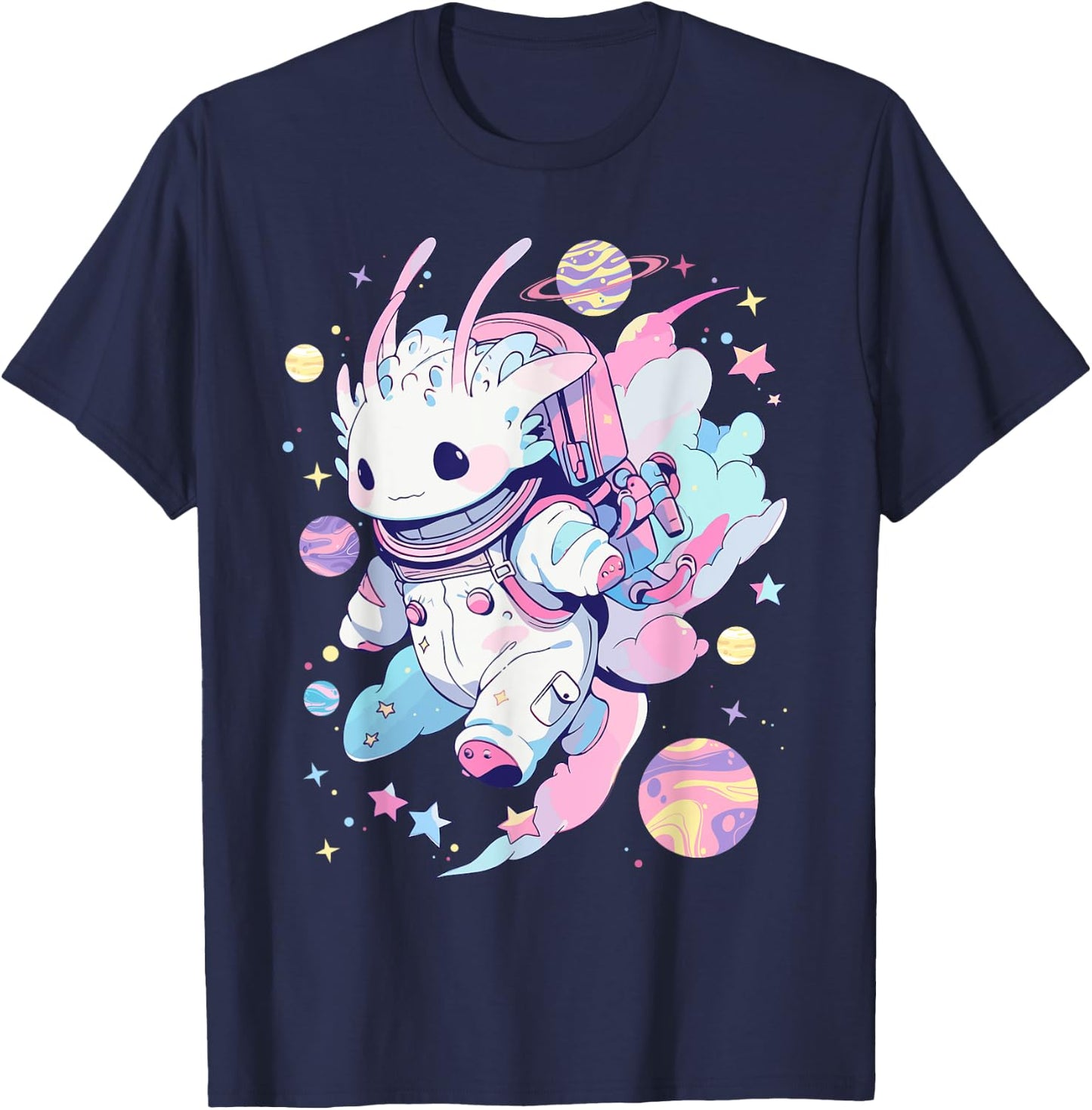 Cute Space Galaxy Axolotl Pastel Goth Aesthetic Nu Goth T-Shirt - T-Shirt | Navy