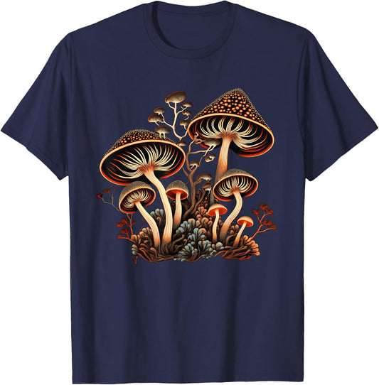 Cottagecore Mushrooms T-Shirt - T-Shirt | Navy