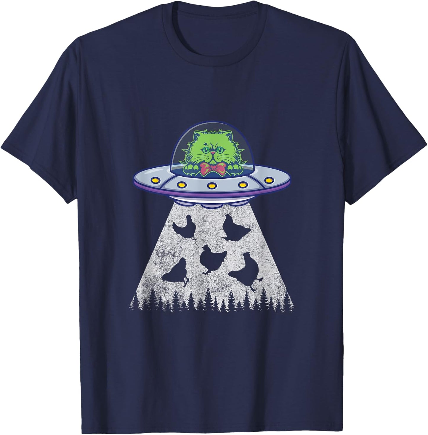 Cat Abduction Chicken Funny UFO Alien Lover Vintage Distress T-Shirt - T-Shirt | Navy