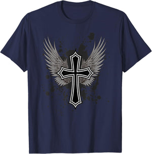 Y2K Aesthetic Cross 90's 2000's Biker Grunge Punk Rock Emo T-Shirt - T-Shirt | Navy