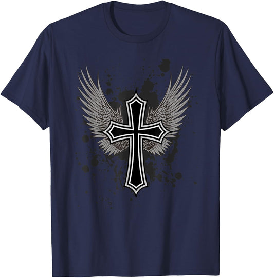 Y2K Aesthetic Cross 90's 2000's Biker Grunge Punk Rock Emo T-Shirt - T-Shirt | Navy