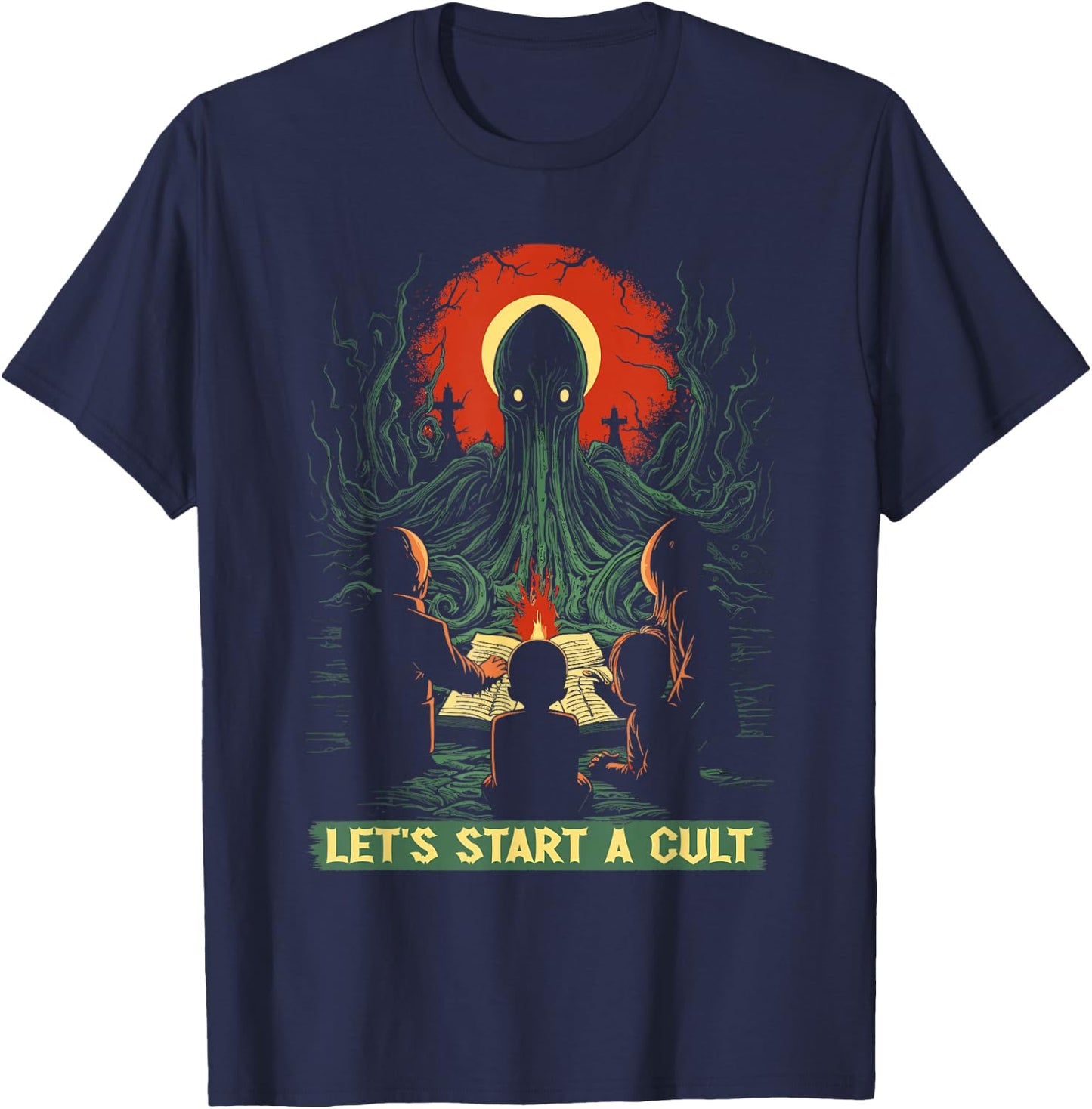 Lets Start A Cult, Vintage Cosmic Horror Cthulhu Cult T-Shirt - T-Shirt | Navy