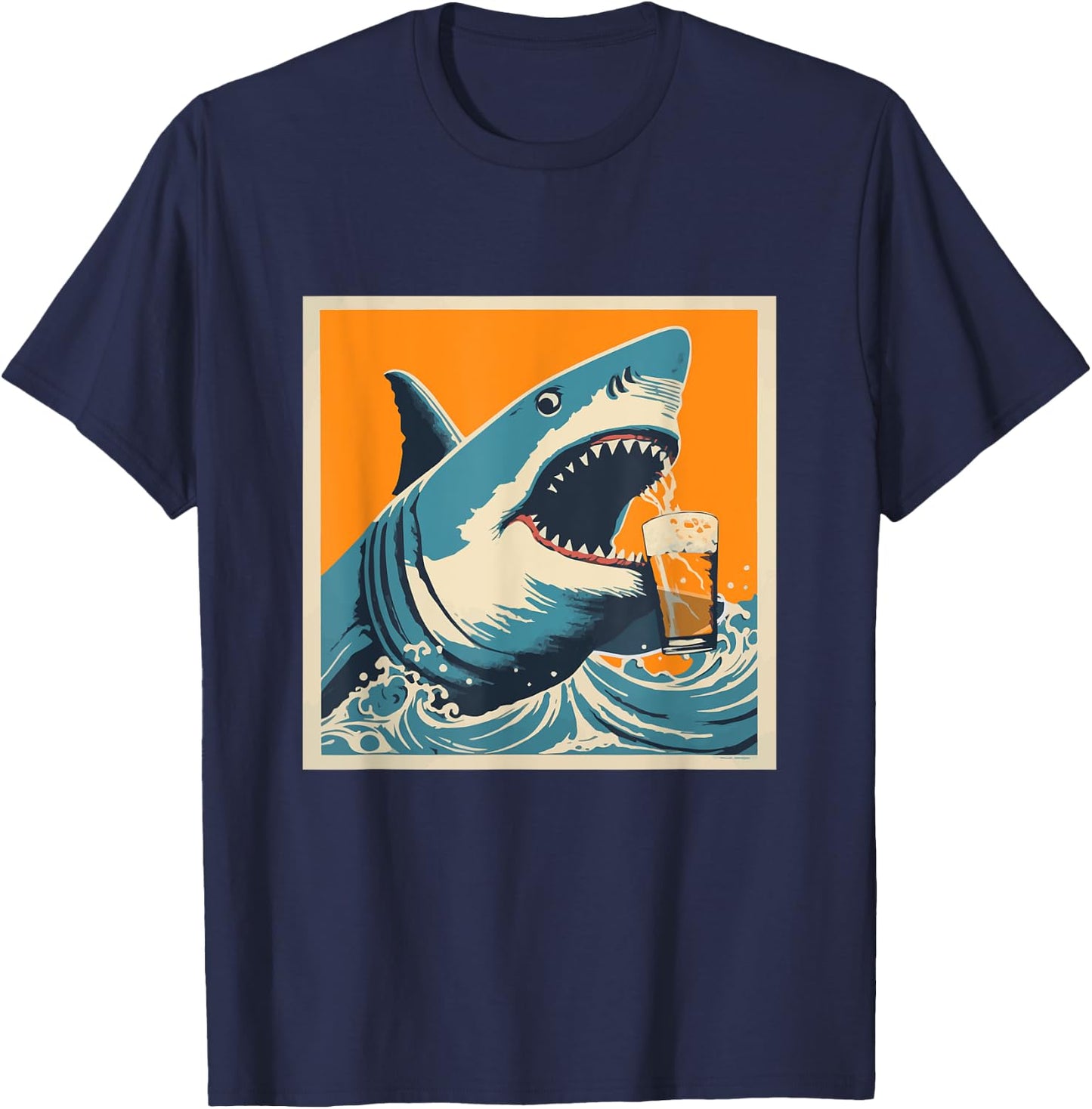 Shark Drinking Beer - Funny Sarcastic Happy T-Shirt - T-Shirt | Navy