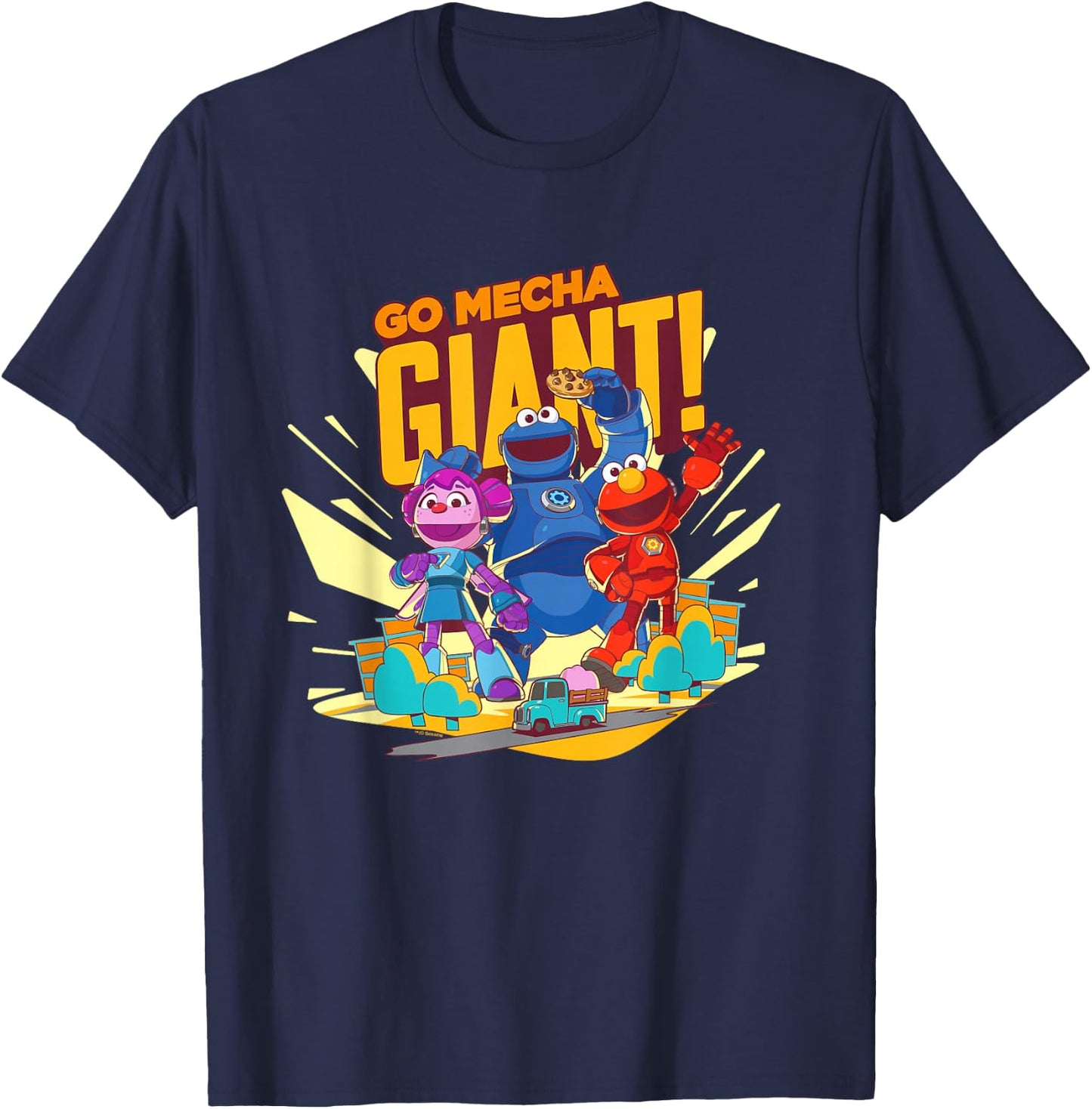 Sesame Street Mecha Builders Go Mecha Giant! Elmo, Cookie T-Shirt - T-Shirt | Navy