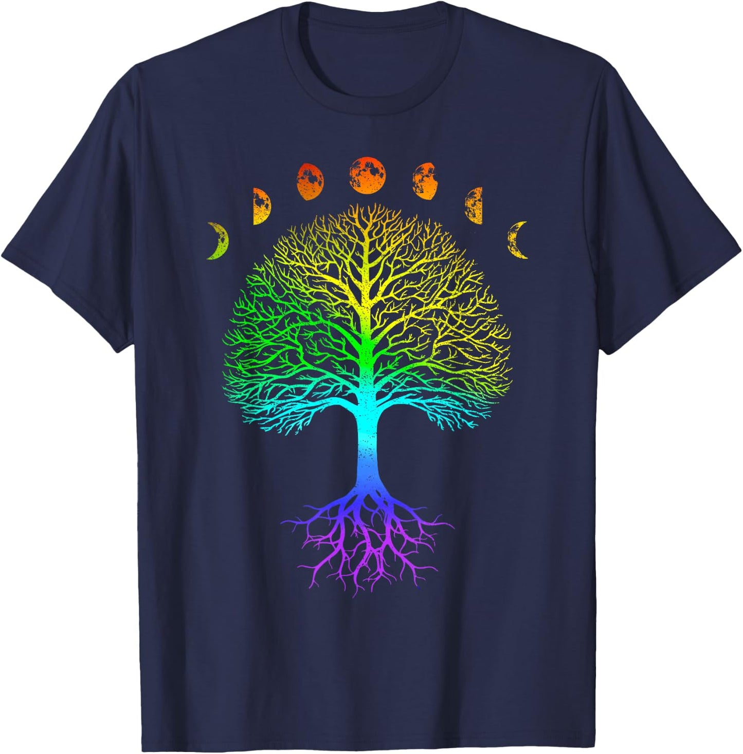 Tree of Life Phases of the Moon Vintage Retro Yoga Gift T-Shirt - T-Shirt | Navy