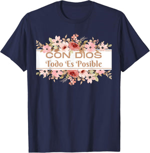 Christian Bible Verse in Spanish Con Dios Todo Es Posible T-Shirt - T-Shirt | Navy