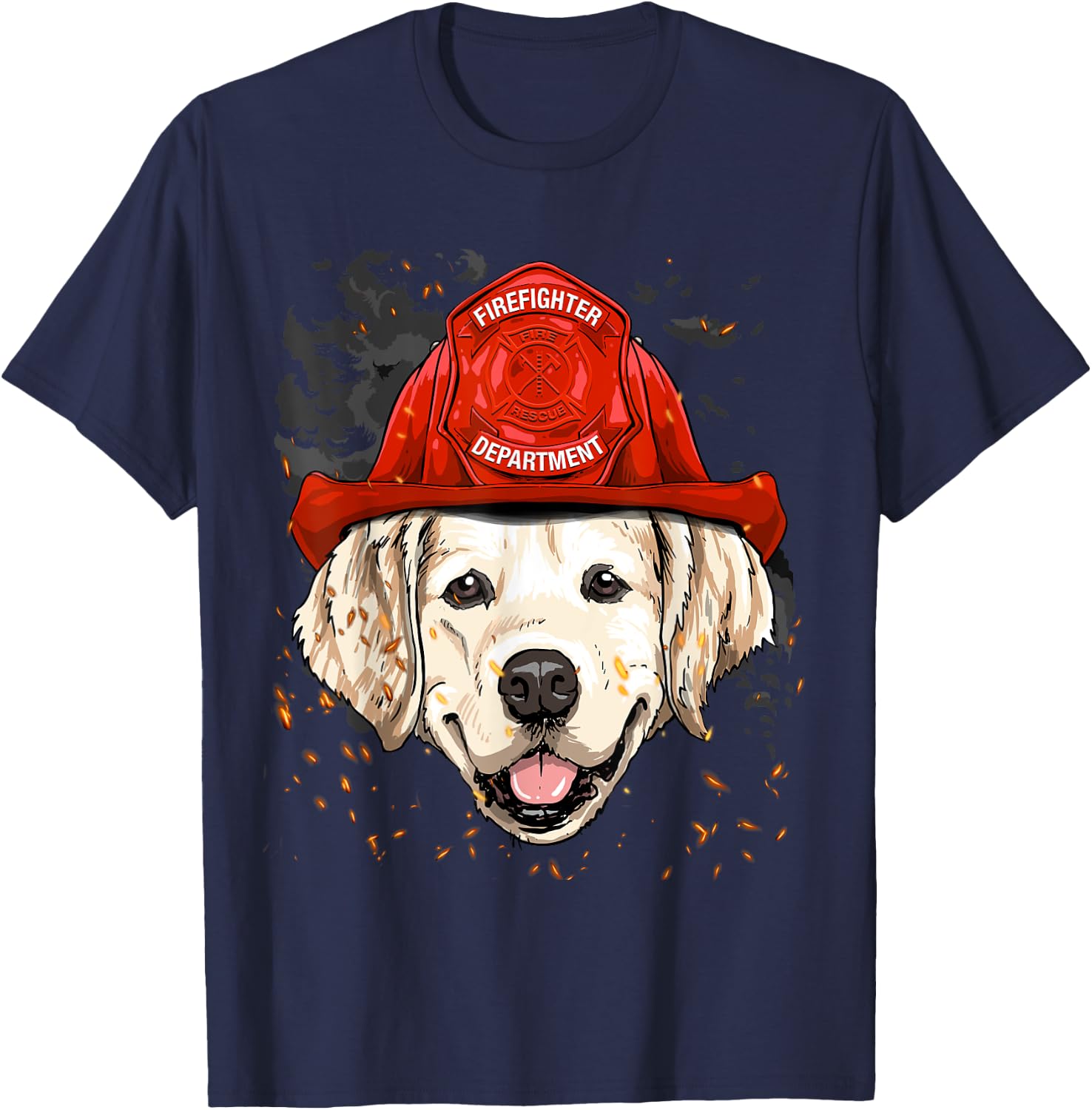 Firefighter Golden Retriever Fire Department Fireman Pet Dog T-Shirt - T-Shirt | Navy