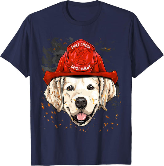 Firefighter Golden Retriever Fire Department Fireman Pet Dog T-Shirt - T-Shirt | Navy