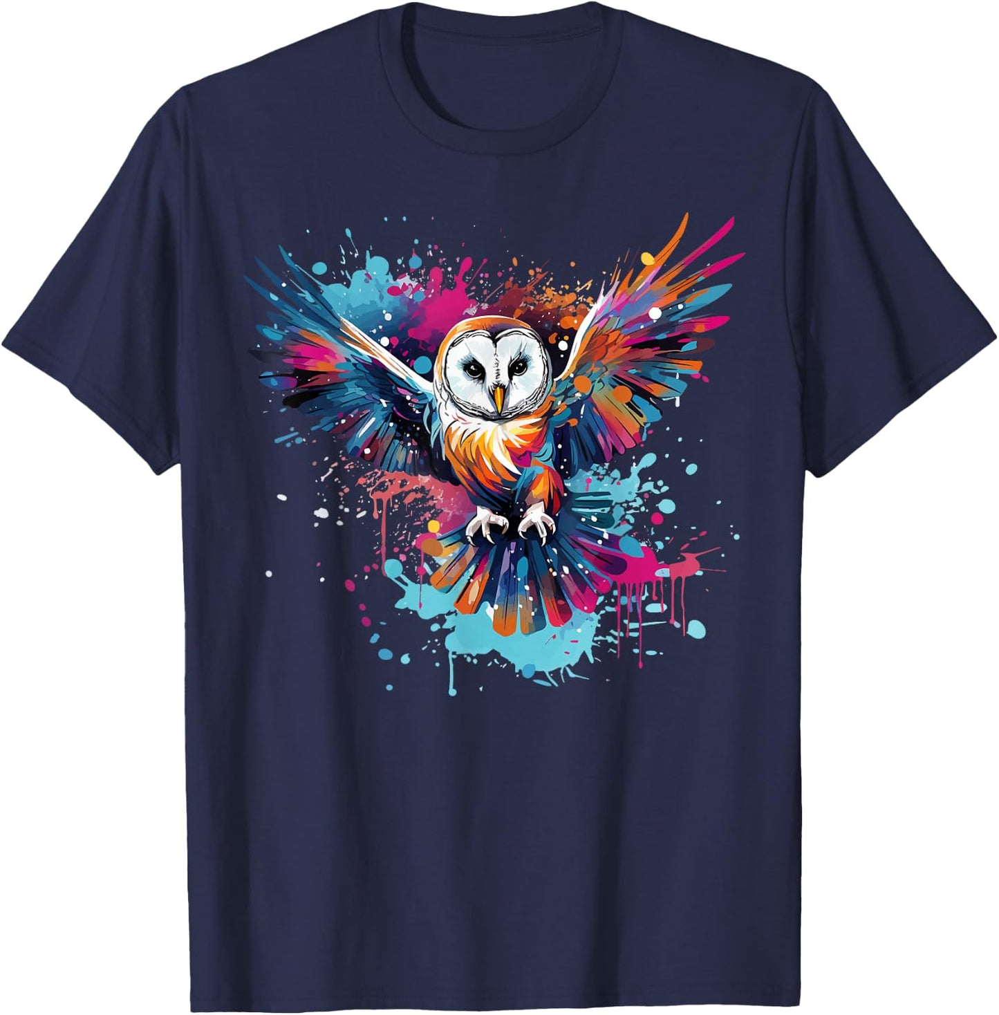 Colorful Splash Art Barn Owl Owls Lover T-Shirt - T-Shirt | Navy