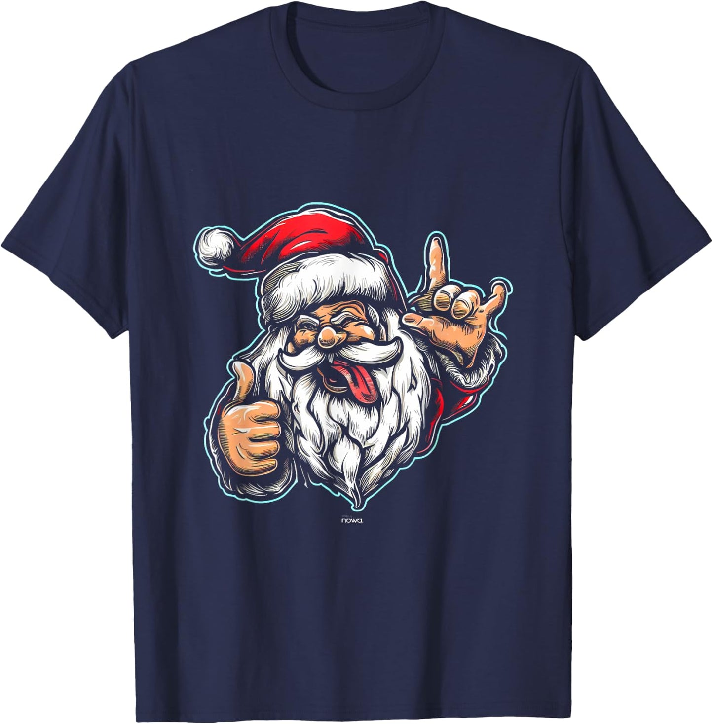 Funny Hard Rocking Tongue Out Santa Claus Loves Rock Music T-Shirt - T-Shirt | Navy