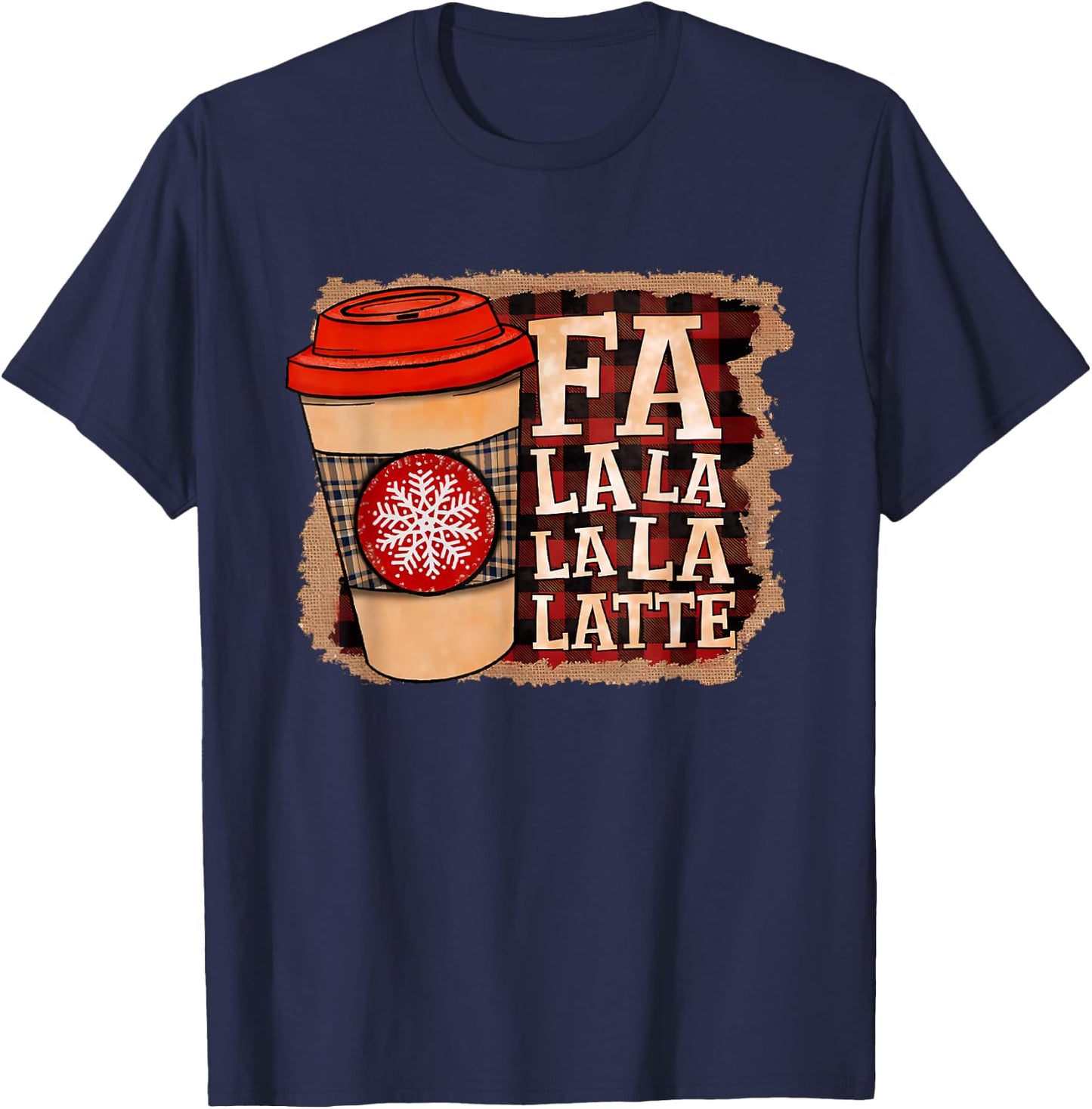 Fa La La La Latte Apparel Merry Christmas Pine Tree & Latte T-Shirt - T-Shirt | Navy