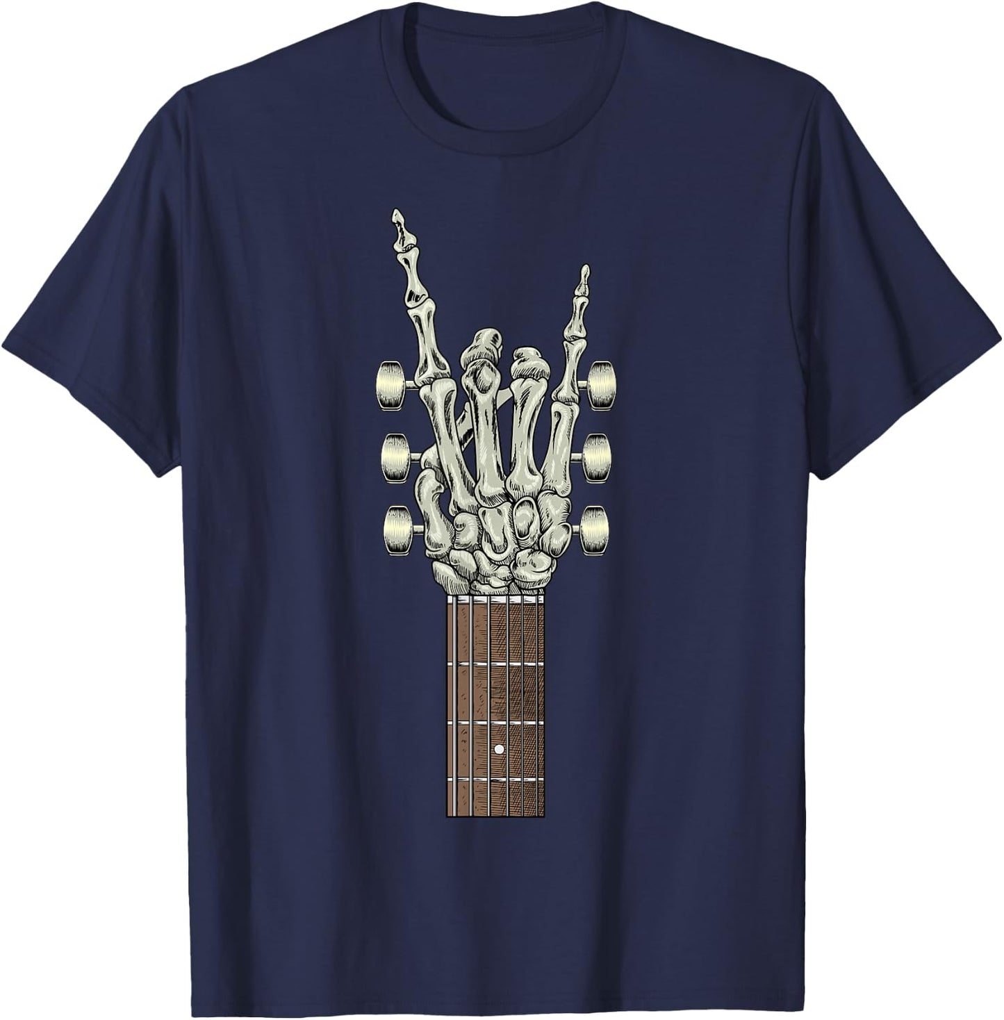 Rock On Skeleton Hand Guitar Gifts Men Rock Band T-Shirt - T-Shirt | Navy